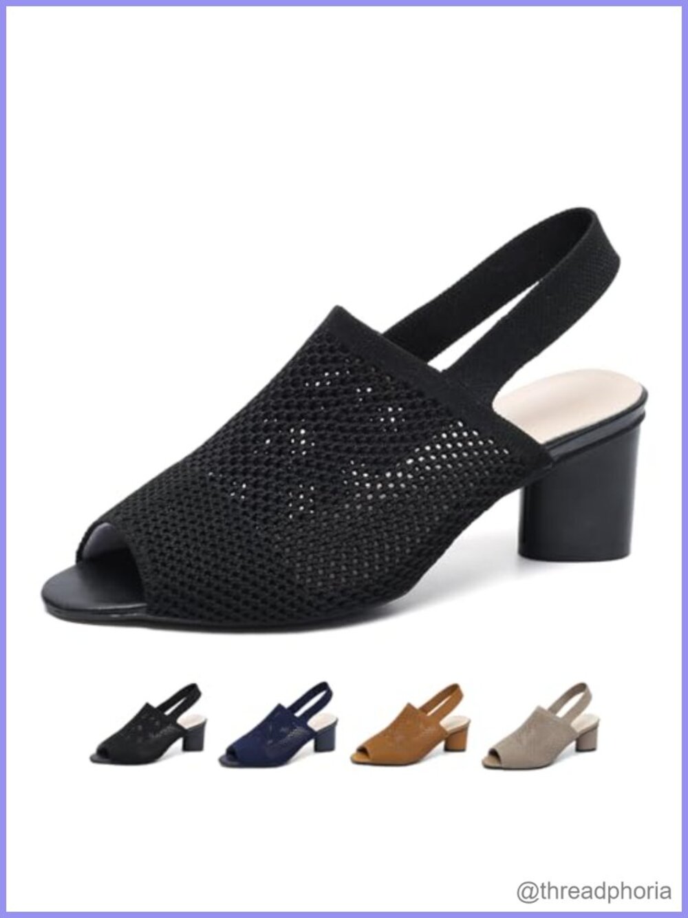 Knit Peep Toe Chunky Block Heeled Sandals Ankle Strap Slingback Slip On